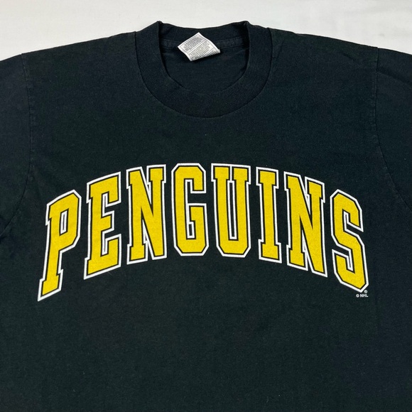 Vtg Pittsburgh Penguins Mens T-Shirt Medium 90s Single Stitch Black Arc Logo A5 - Picture 4 of 7